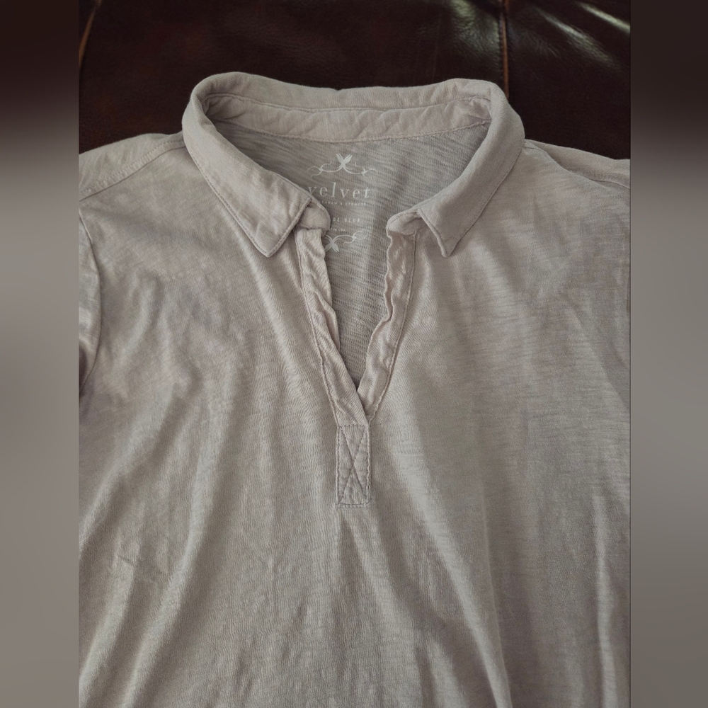 Velvet by Graham & Spencer Beige Vintage Slub Henley Shirt Size Small* - Picture 5 of 8